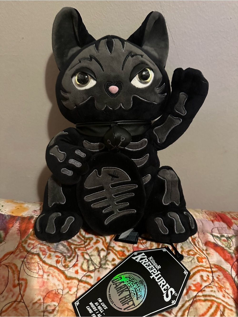 Killstar Kreeptures Black Skeleton Cat Plush - Decorative Pet Toy
